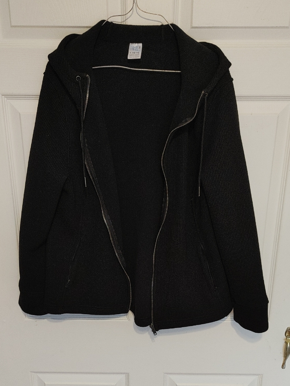 Time and Tru Black Hooded Zip-Up Utility Jacket